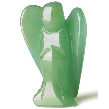 Imagem de QINJIEJIE 7,6 cm verde aventurina cristal anjo decoração cura paz anjo estátua grande pedra polida bolso pedra preciosa anjo da guarda quarto decoração escritório Reiki para mulheres