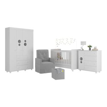 Imagem de Quarto Completo com Colchão, Poltrona de Amamentação e Puff Pimpolho Multimóveis Mp4103 Branco/cinza