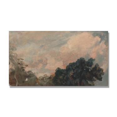 Imagem de Arte em tela de paisagem estilo Constable, (Cloud Study 28), pintura romântica do campo inglês, decoração de parede texturizada com pincelada pesada. Apenas tela de 50 x 90 cm - 19,7 x 35,5 pol
