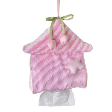 Imagem de Bolsa de lenços Blue Star House com cabide de tulipa branca - Suporte de tecido reutilizável de 28 x 18 cm, organizador de viagem à prova de poeira (rosa)