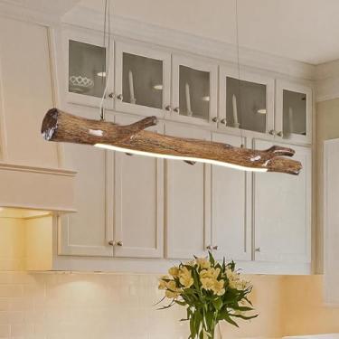 Imagem de Luminária pendente LED linear para ilha de cozinha, estilo rústico, para sala de jantar, com intensidade regulável, lustre de estilo industrial, ideal para lofts, cafés, salas de estar e esc