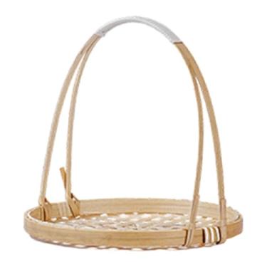 Imagem de IEUDNS Cesta de frutas em bambu trançado, prato porta-alimentos e bandeja para servir com alça para sala de estar, Único 18x18cm