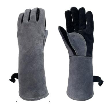 Imagem de Asixxsix Luvas de Soldagem de Couro de 16 Polegadas, 932 ℉ Resistentes Ao Calor, Luvas à Prova de Fogo de Couro de Vaca para Soldagem MIG TIG, Forja, Churrasco, Lareira, Forno (Preto Cinza)