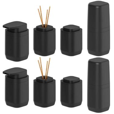 Imagem de Kit Banheiro Porta Algodão Escova Sabonete Difusor 2Un Preto