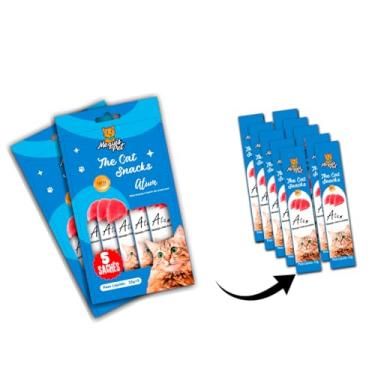 Imagem de Kit10 Petisco Snack Cremoso MeguisPet p/Gatos Atum 1+1 = 2 Pacotes = 10 saches Total 150g