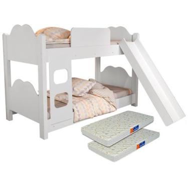 Imagem de Beliche Solteiro Valentina com Escorregador e 2 Colchões - Loja Tigo