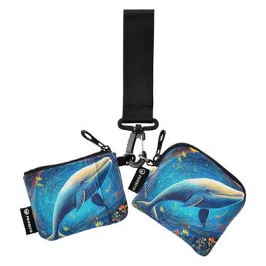 Imagem de Chaveiro Starfish Shell carteira de pulso com zíper em volta das carteiras femininas bolsa dupla porta-cartões carteira, Baleia azul, one size