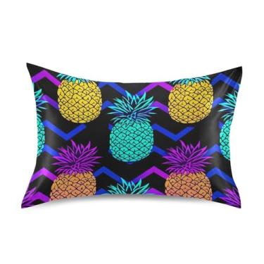 Imagem de Fronhas de cetim legais refrescantes personalizadas King Queen Standard Pillows Slips Bedding Sham Queen Size 76.2 cm x 50.8 cm Rainbow Colors Pineapple