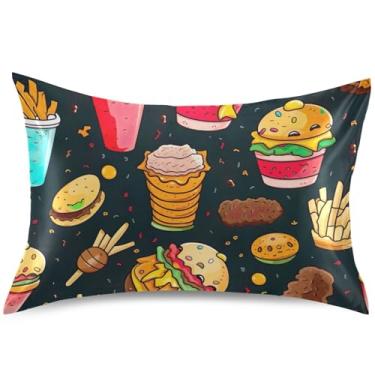 Imagem de Capas de almofada coloridas de cetim Fast Food, capas de travesseiro padrão King Queen, estampa animal, presentes modernos, roupa de cama, tamanho king, 101,6 cm x 50,8 cm