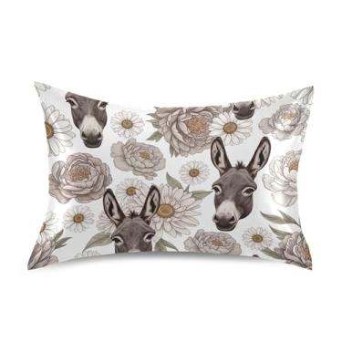 Imagem de Fronhas refrescantes estampadas padrão Queen King fronha de cetim macio fronhas cama queen size 76.2 cm x 50.8 cm desenho animado cinza burro flores