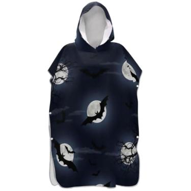 Imagem de Joisal Roupão de mudança de poncho de surfe para adultos, toalha de banho com capuz, ponchos para adultos, para mulheres, morcegos de Halloween, preto