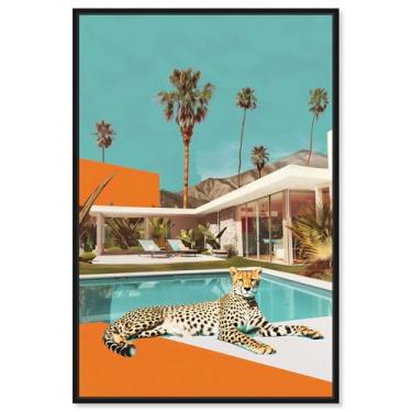 Imagem de Art Remedy Tela de arte de tigre moderna, 25,4 cm x 38,1 cm, moldura preta, sala de piscina de guepardo