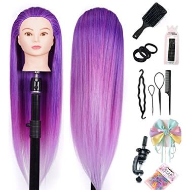 Imagem de Cabeça de treinamento 56 cm cor cabeça de manequim estilo de cabelo manicina cosmetologia cabeça de boneca fibra sintética cabelo cabeleireiro modelo de treinamento de cabeleireiro livre grampo livre