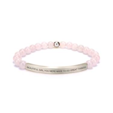 Imagem de cusurlove Pulseira feminina inspiradora de quartzo rosa, banhado a ouro 18K, joia de fé, bíblia religiosa cristã, presente para encorajamento, amor e força, Medium, Cristal, Sem Pedra Preciosa
