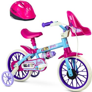 Imagem de Bicicleta Infantil Aro 12 com Rodinha, Garrafinha e Capacete de Segurança Rosa da Nathor