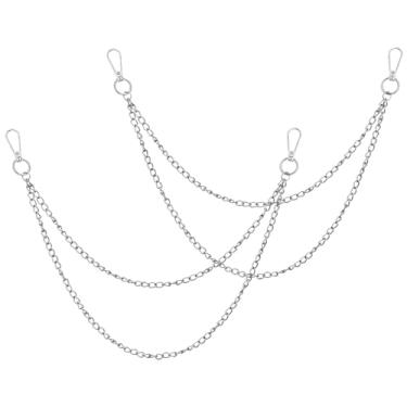 Imagem de Molain 2 peças, corrente de carteira para homens e mulheres, corrente de prata para calças, corrente de carteira de camada dupla, corrente de bolso com fecho lagosta, acessórios hip hop