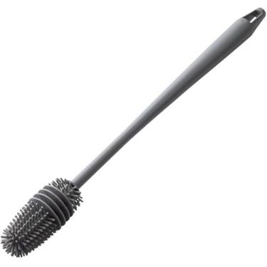 Imagem de Escova Silicone Para Limpeza De Garrafas e Mamadeiras, Jarras Cabo Longo Cinza Limpeza Profunda Higiene