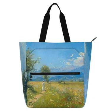 Imagem de Bolsa feminina Monet Idyllic Landscape Tote Bag de lona de trabalho praia escola bolsas médias amantes de livros presentes