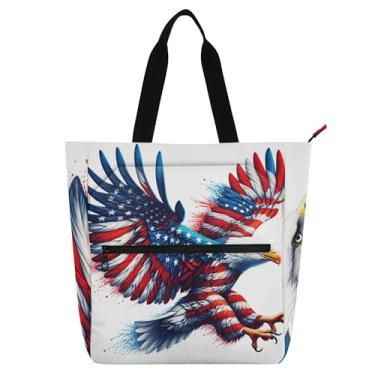 Imagem de Bolsas de trabalho com bandeira dos EUA tingida de águia para mulheres, bolsa escolar de lona, bolsa de livros, bolsas femininas infantis, presentes para amantes de livros