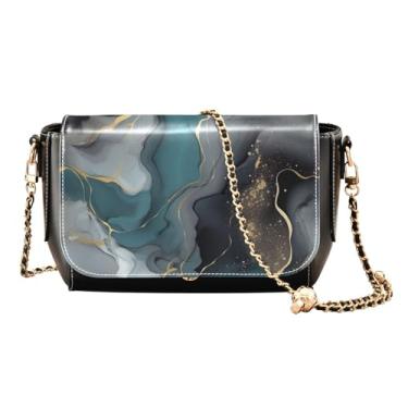 Imagem de Bolsa de ombro feminina de couro Flower on Black, bolsas transversais para mulheres, couro pequeno, alça transversal de corrente dourada, Redemoinhos abstratos de ouro e prata - 3, One Size