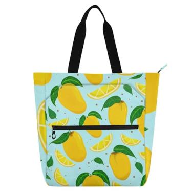 Imagem de GAIGEO Sacola feminina azul manga amarela para trabalho lona com zíper bolsa de praia para uso diário amantes de livros