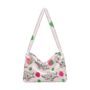 Imagem de Banana With Leaf Bolsas de ombro femininas, bolsa de mão, bolsa de livro para mulheres, Morango e coala, One Size