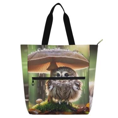 Imagem de Bolsa feminina fofa de cogumelo coruja bolsa de trabalho de lona universitária bolsa escolar bolsas infantis lindas bolsas para amantes de livros presentes