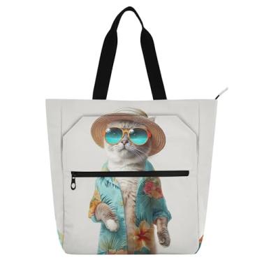 Imagem de Bolsas de trabalho divertidas de gato legais para mulheres, bolsa de lona para livros de praia com zíper, bolsas de escritório, presente para amantes de livros