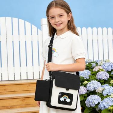 Imagem de Bolsas transversais para mulheres, 2 peças, bolsa tiracolo feminina, bolsa mensageiro, bolsa de lona, conjunto de bolsa transversal preta