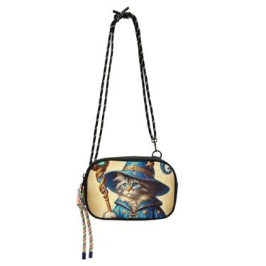 Imagem de TSENQUE Bolsas transversais pequena bolsa feminina Halloween gato engraçado carteira de telefone bolsas alça longa viagem pequena bolsa de ombro