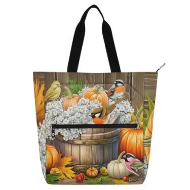 Imagem de GAIGEO Bolsa de outono para mulheres e crianças com zíper de lona média para trabalho e escola