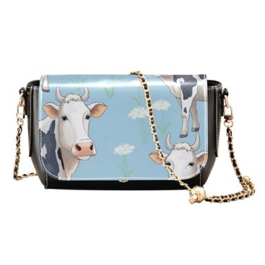 Imagem de GAIGEO Food Items Bolsas femininas transversais, bolsa transversal com corrente, presentes de couro para mulheres, Linda com duas vacas em um azul-1, One Size