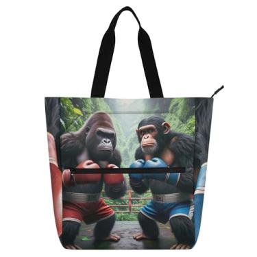 Imagem de Gorillas Apes Boxe Bolsas de Trabalho Engraçadas para Mulheres Sacola de Lona com Zíper Sacola de Praia Bolsas de Professores Livros Amantes Presentes