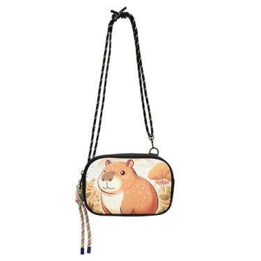 Imagem de TSENQUE Bolsa feminina de desenho animado capivara fofa bolsa transversal pequena bolsa para celular bolsas de ombro verão