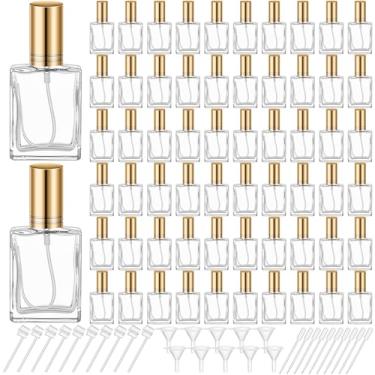 Imagem de Domensi 90 frascos de perfume de vidro de 15 ml, mini frascos atomizadores vazios em spray a granel, recarregáveis, pequenos recipientes com bomba para plantas de viagem, cuidados com a pele (ouro)