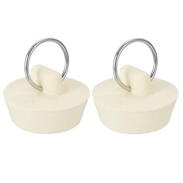 Imagem de PATIKIL Rolha de drenagem de banheira, 2 peças para rolha de ralo de banheira de borracha de 3,5 a 3,5 cm com anel de puxar para pia de cozinha, banheiro, lavanderia, branca