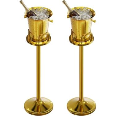 Imagem de Balde de gelo com suporte de champanhe para festa, balde de vinho de aço inoxidável, refrigerador de vinho com suporte, refrigerador de vinho de 5 L para bar Ktv Weding (dourado, 2 pacotes)