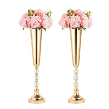 Imagem de 2 vasos dourados altos para centros de mesa - suporte de flores de mesa de metal versátil de 57,4 cm de altura, decorações de casamento para recepção, vaso de flores alto para aniversário, casamentos