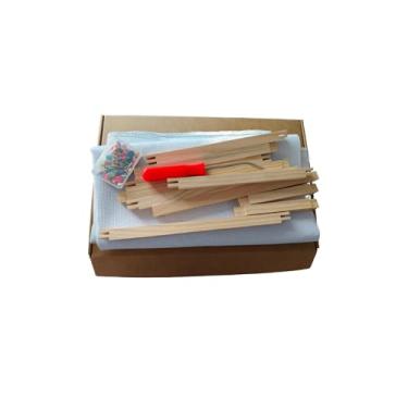 Imagem de 16 peças, 4 conjuntos de barras esticadoras para bordado, 4 tamanhos de barras esticadoras de lona de madeira com 100 tachinhas de polegar, conjunto de moldura de ponto bordado, barras esticadoras