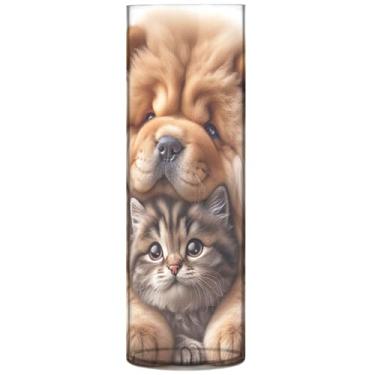 Imagem de Vasos de flores cilíndricos para buquê chow chow cachorro gato gatinho vasos altos de plástico bonito personalizado decoração de apartamento, estética, 30 cm x 9,9 cm