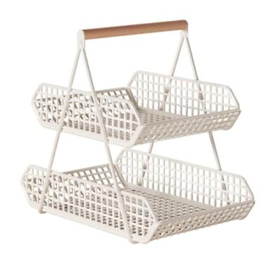 Imagem de LNQKJXIIA Boutiques US Rack de armazenamento de copo de camada dupla com cabo de madeira, organizador de mesa de metal reforçado para escorredor de pratos de mesa de jantar (branco, G)