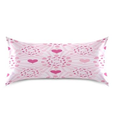 Imagem de Blueangle Fronha de cetim refrescante para cabelo e pele, capa de travesseiro de coração rosa dia dos namorados, tamanho king 50,8 x 101,6 cm com fecho de envelope (776)