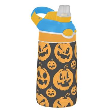 Imagem de Garrafa de água infantil de 473 ml com tampa de canudo à prova de vazamento, garrafa de água esportiva para escola, reutilizável, copo Tritan infantil de 473 ml, alça de transporte, lanterna de