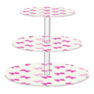 Imagem de Pink Bows Suporte de cupcake pastel de 3 níveis para festa, copo de acrílico, torre de bolo, bandeja de servir de formatura, mesa de deserto, exibição de bolo, comida colorida