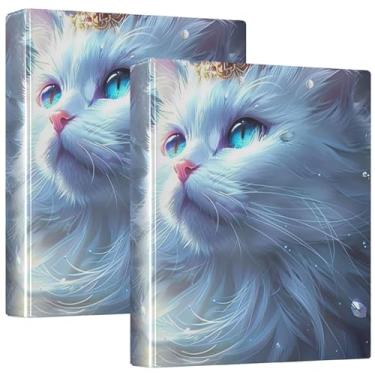 Imagem de Coroa de gato branco princesa personalizada 3 argolas com 3 argolas para 200 folhas de fichário de caderno de impressão fofo anel redondo fichário de escritório, 31,5 x 27 x 6 cm, 1 pacote
