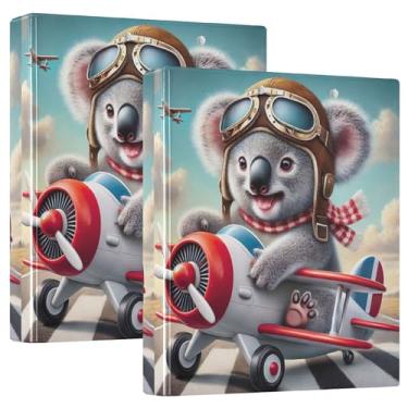 Imagem de Fichários personalizados vintage piloto coala avião três anéis 1,5 polegadas, 200 folhas, anel redondo, fichário resistente, 31,5 x 27 x 6 cm, 1 pacote