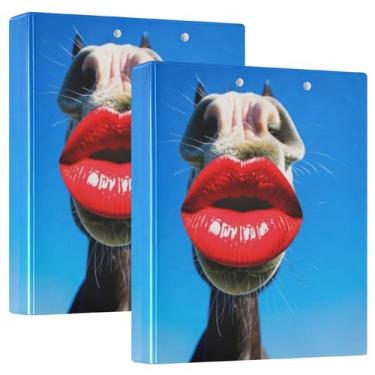 Imagem de Batom vermelho engraçado personalizado com 3 argolas de 3,8 cm, 200 folhas, pastas, anel redondo, 31,5 x 27 x 6 cm, pacote com 2