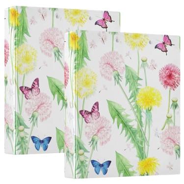 Imagem de Fichários de borboleta floral de dente-de-leão coloridos personalizados de 3 cm com 3 anéis para 200 folhas, anel redondo, fichário de apresentação, 31,5 x 27 x 6 cm, pacote com 2