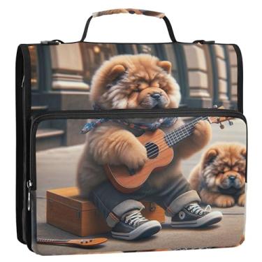 Imagem de Fichário de cachorro Ukulele Chow Chow Organizador com zíper para cães de 3 cm Fichários resistentes com alça para bolsa de ensino médio com suporte para 500 folhas