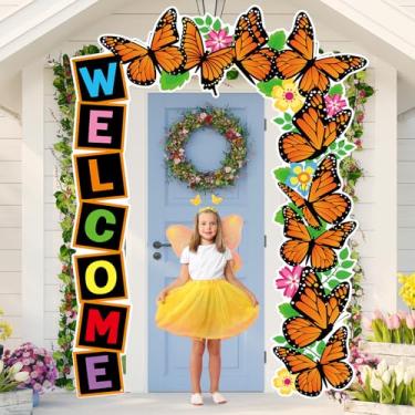 Imagem de Decorações de porta de festa de primavera bandeiras de porta de borboleta bem-vindo portas da frente sinal de varanda tema borboleta foto adereço banner de fundo para férias, escritório, casa